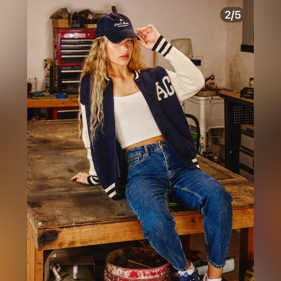 NWT Dress Forum Back to Basics Knitted Varsity Bomber Jacket - Picture 2 of 10